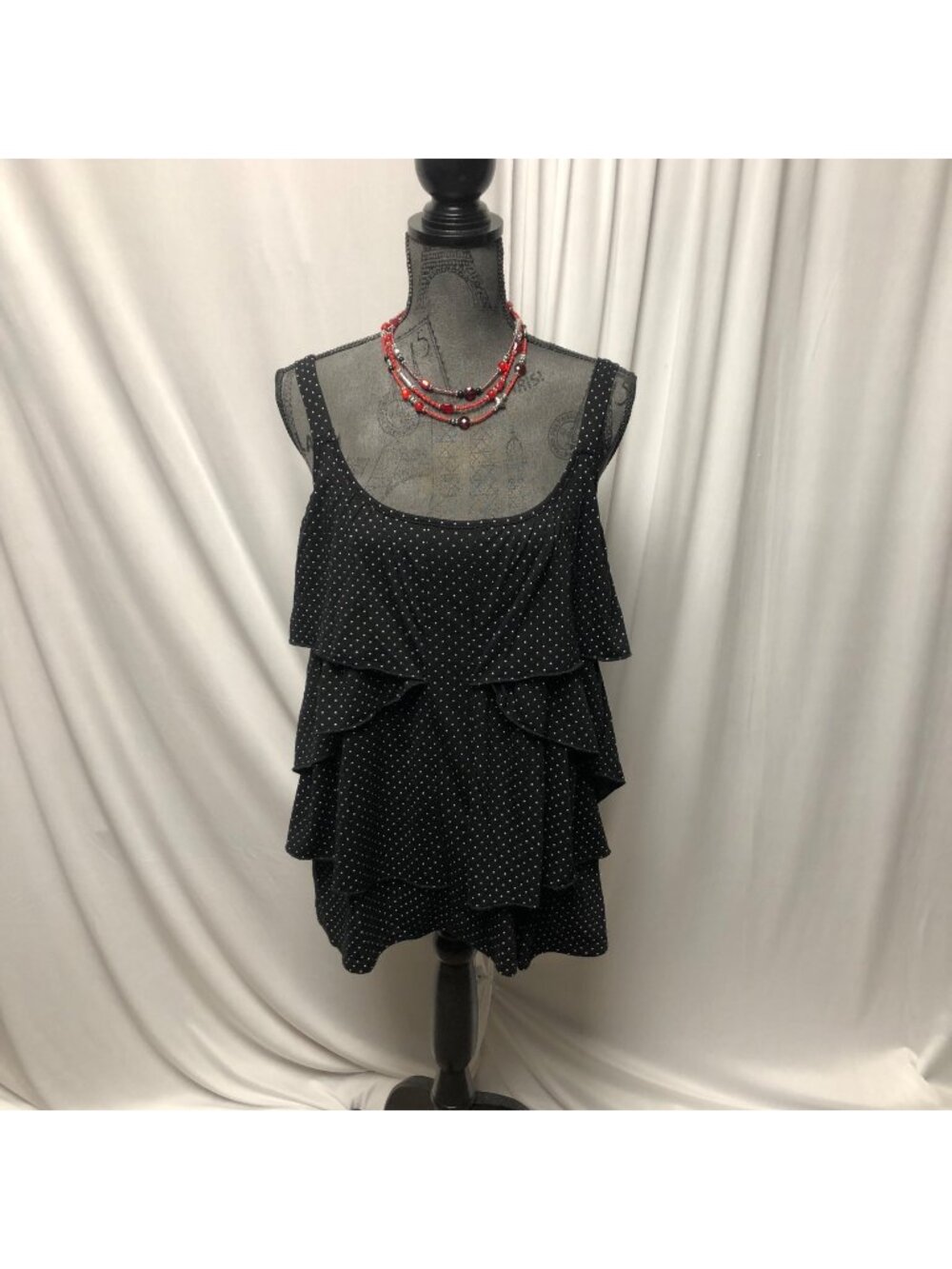French Laundry Sleeveless Top Womens Size Large Black Polka Dot Tiered Ruffle
